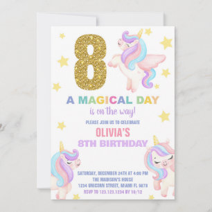 Convite 8ª Voz do Arco-Íris Unicorn Aniversário