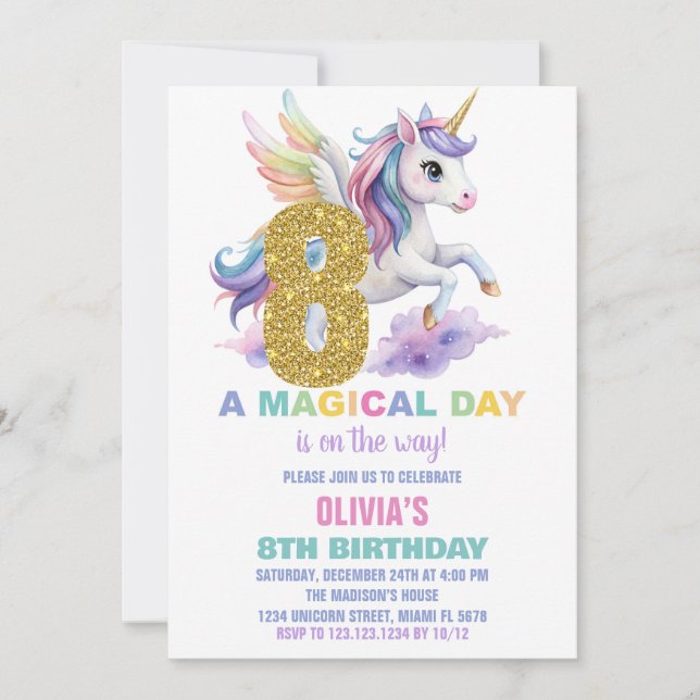 Convite 8ª Voz do Arco-Íris Unicorn Aniversário (Frente)
