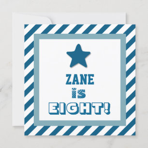 Convite 8º Aniversário Azul Festivo Stripes Blue Star V0