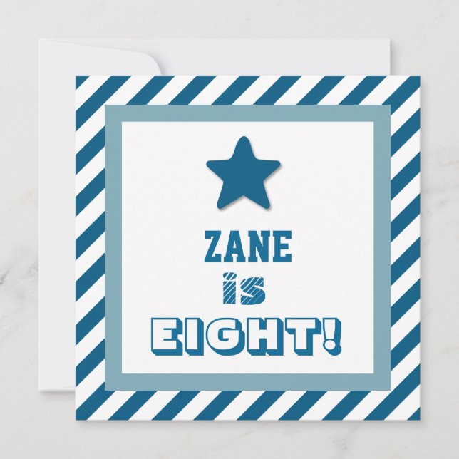 Convite 8º Aniversário Azul Festivo Stripes Blue Star V07 (Frente)