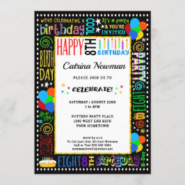 Convite 8º Aniversário do Brincadeiro Cor Texto Maluco no 