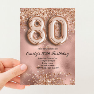 Convite 80º Aniversário Brilho Dourado Rosa