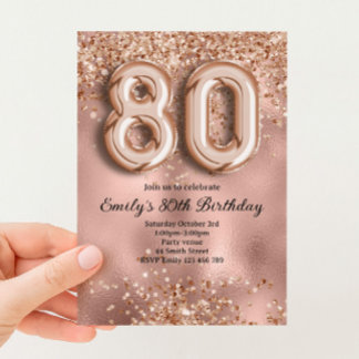 Convite 80º Aniversário Brilho Dourado Rosa