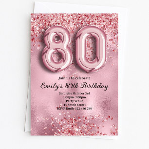 Convite 80º Aniversário Brilho Rosa