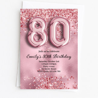 Convite 80º Aniversário Brilho Rosa