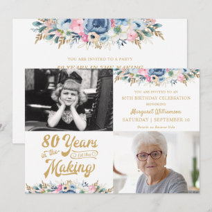 Convite 80º ou Qualquer Aniversário ANOS DE TRABALHO Flora