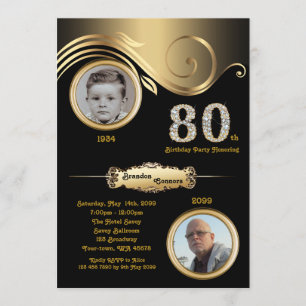 Convite 80,80 de Homem de Aniversário, deco de arte, ouro