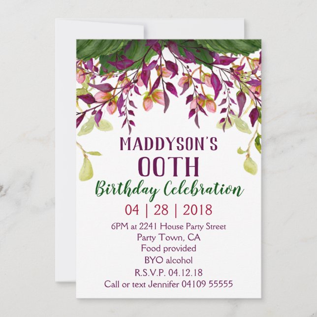 Convite 80 91rua 92º 95º 98º 99º 90 Floral feminino (Frente)