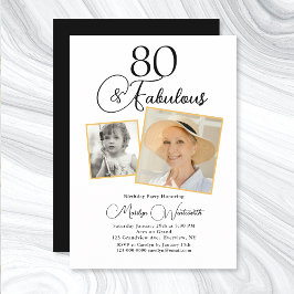 Convite 80 and Fabulous 80th Birthday Black Script Photo