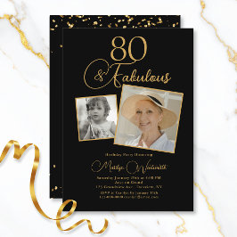 Convite 80 and Fabulous 80th Birthday Gold Script 2 Photo