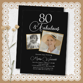 Convite 80 and Fabulous 80th Birthday White Script 2 Photo
