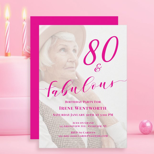 Convite 80 and Fabulous Birthday Pink Photo Overlay Script (Criador carregado)