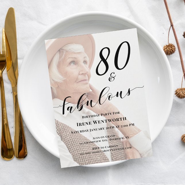Convite 80 and Fabulous Eightieth Birthday Photo Overlay (Criador carregado)