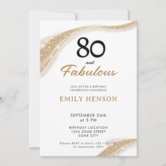 Convite 80 and Fabulous Gold 80th Birthday Invitation (Frente)