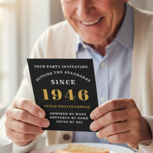 Convite 80 Aniversário De 1946 Negro Dourado Personalizado