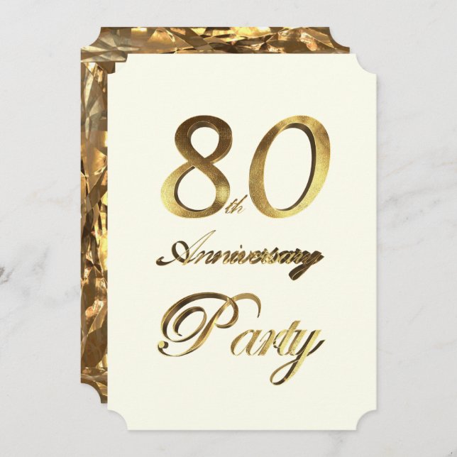 Convite 80 Aniversário do Aniversário Dourado Ilegante (Frente/Verso)
