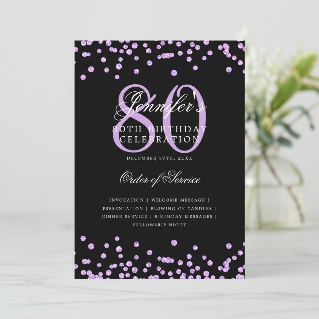 Convite 80 Aniversário do Programa Menu Puro Preto (Em pé/Frente)