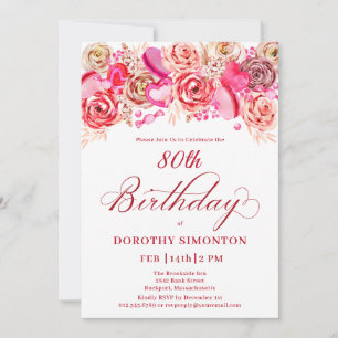 Convite 80 Aniversário Namorados Rosa Rosa Rosa Suave Suav