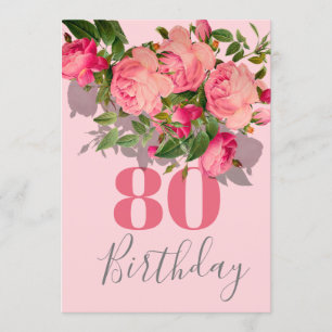 Convite 80 Aniversário Rosa Oitavo Rosa Floral Elegante