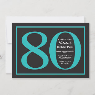 Convite 80 Aniversário Teal e Quadro Preto