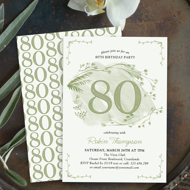 Convite 80 Aniversário Verde Densidade Selvagem Número 80 (80th Birthday Invitation - buy professionally printed or as digital download for printing or sharing)