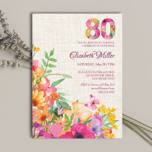 Convite 80 Anos Flores 80 Floral Aniversário