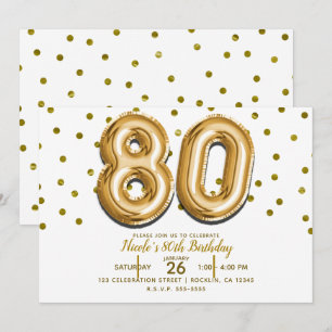 Convite 80 Balões Dourados e Confetes Festa de Aniversário
