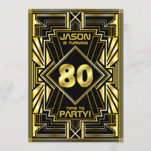 Convite 80 Birthday Art Deco Dourado Excelente Negro Gatsb