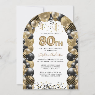 Convite 80 Birthday Balloon Dourado Sparkle