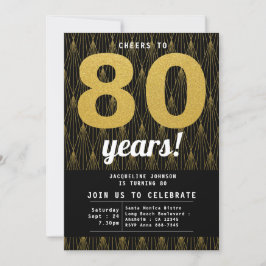 Convite 80 Birthday Black Dourada Party