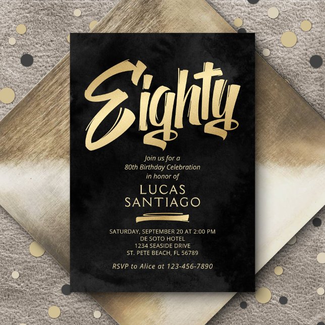 Convite 80 Birthday Black Dourado (Criador carregado)