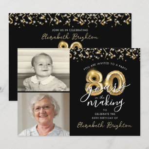 Convite 80 Birthday Black Dourado Balloons 2 Fotos