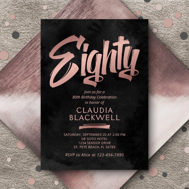 Convite 80 Birthday Black Rosa Dourado (Criador carregado)