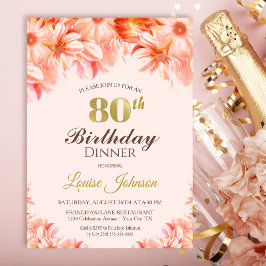 Convite 80 Birthday Blush Dourado Floral Partido Janto Flo