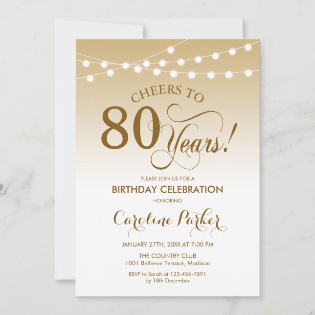 Convite 80 Birthday - Branco Dourado (Frente)