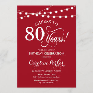 Convite 80 Birthday - Branco Vermelho