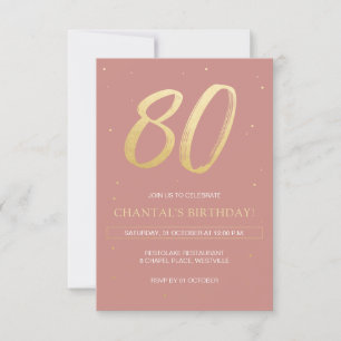 Convite 80 Birthday Convide com Dusty Pink e Dourado
