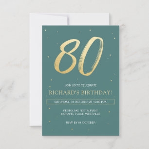 Convite 80 Birthday Convide com Sage Green e Dourado