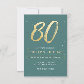 Convite 80 Birthday Convide com Sage Green e Dourado