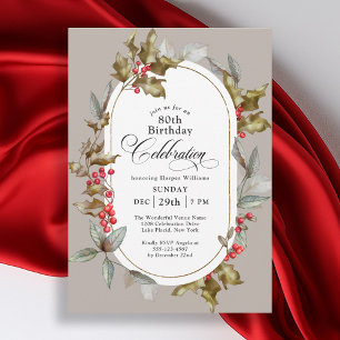 Convite 80 Birthday Elegant Holly e Berry Botanic