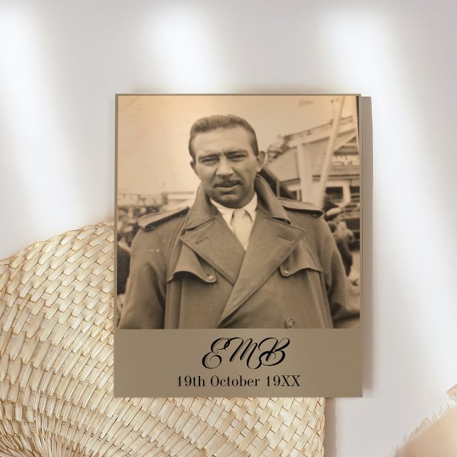 Convite 80 Birthday Elegant Masculino Monograma Foto (Criador carregado)