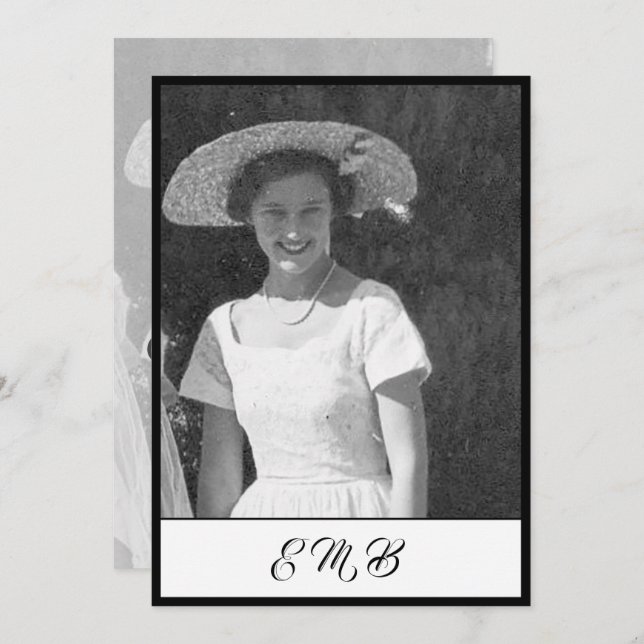 Convite 80 Birthday Elegant Photo Black White Monograma (Frente/Verso)