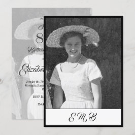 Convite 80 Birthday Elegant Photo Black White Monograma