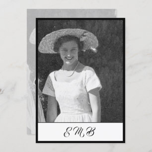 Convite 80 Birthday Elegant Photo Black White Monograma