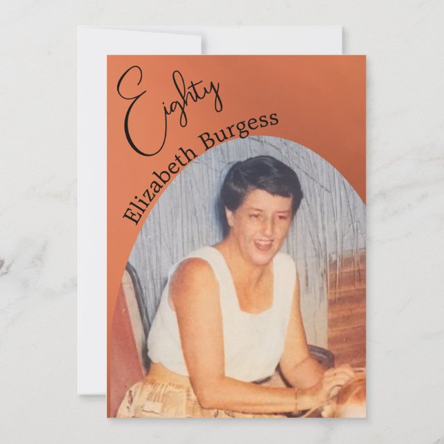 Convite 80 Birthday Foto Terracotta Elegante Aniversário (Verso)