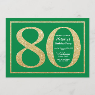 Convite 80 Birthday Green e Dourado brilho