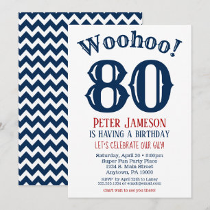 Convite 80 Birthday - Marinho Azul