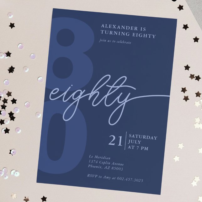 Convite 80 Birthday - Marinho minimalista (Criador carregado)