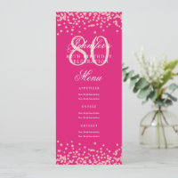 80 Birthday Menu Rosa Dourado Confetti Rosa Quente