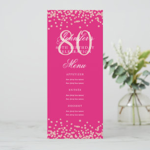 Convite 80 Birthday Menu Rosa Dourado Confetti Rosa Quente